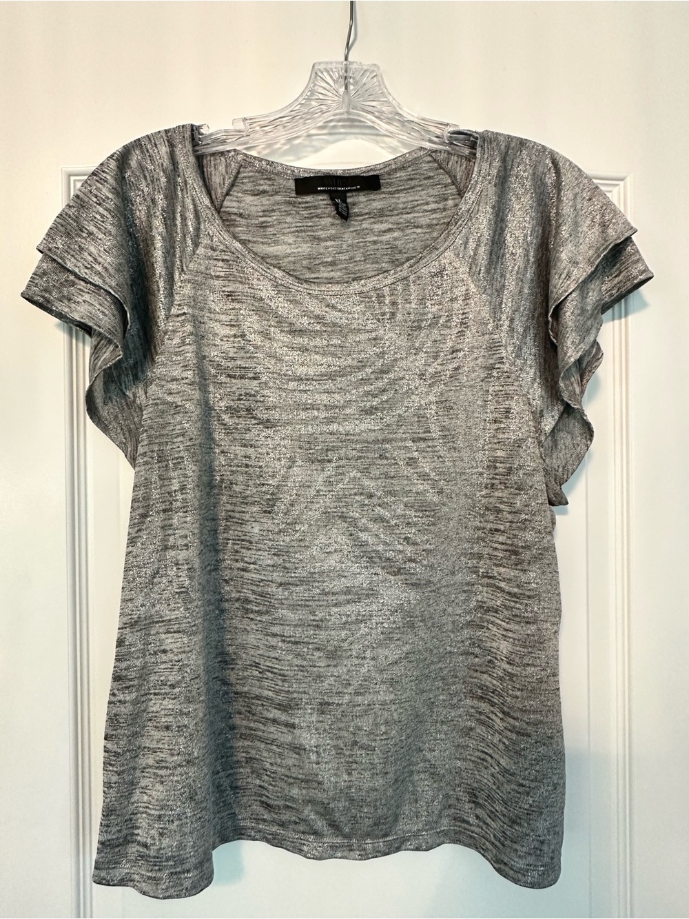 White House Black Market Gray Ruffle Sleeve Short-Sleeve Top